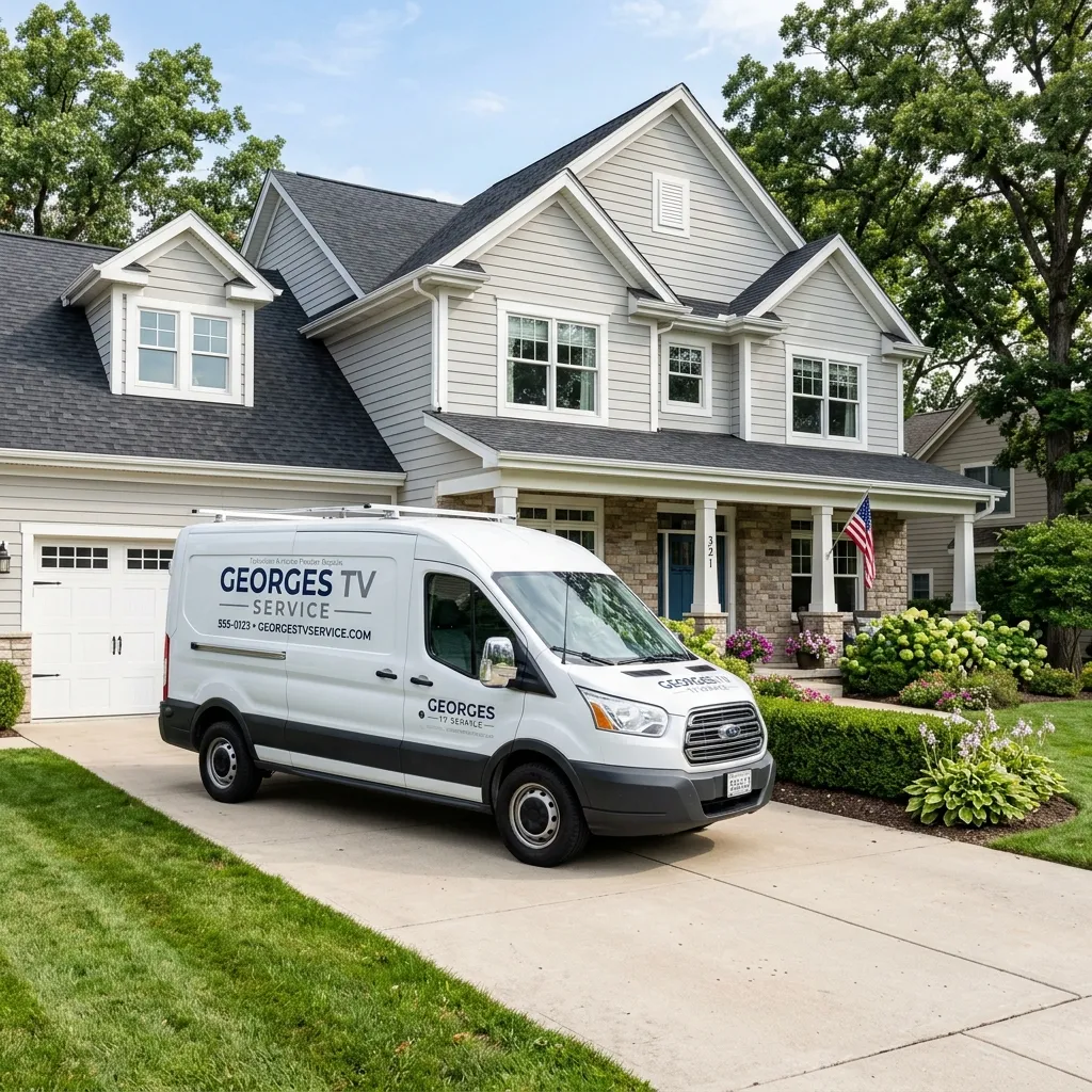 Georges TV Service mobile van in driveway